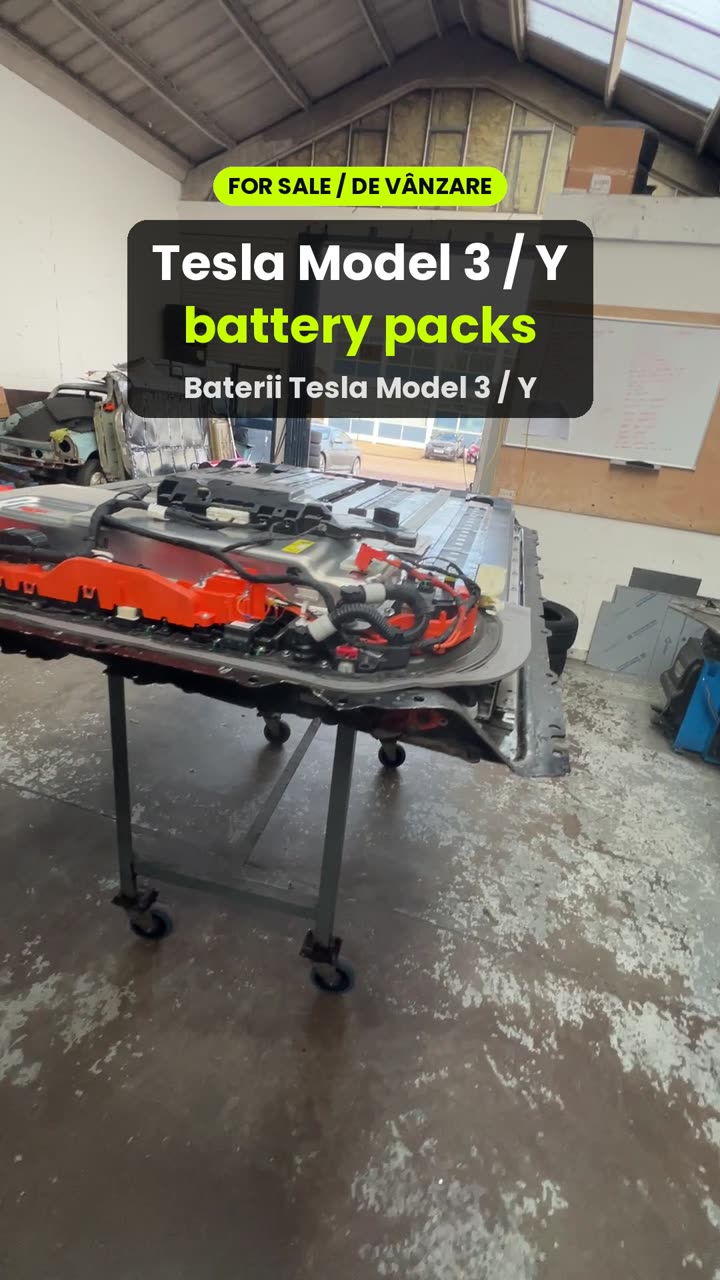 Tesla Model 3 battery pack on a stand